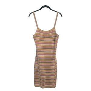 Olive + Oak Womens L Crochet Dress Blue Mauve Pink Multicolor Striped Resortwear